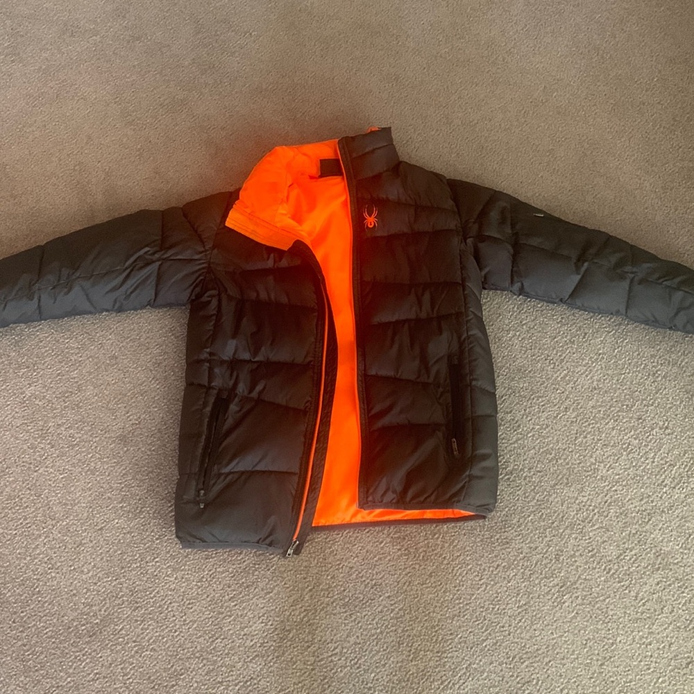 Gray and Orange Spyder puffer coat